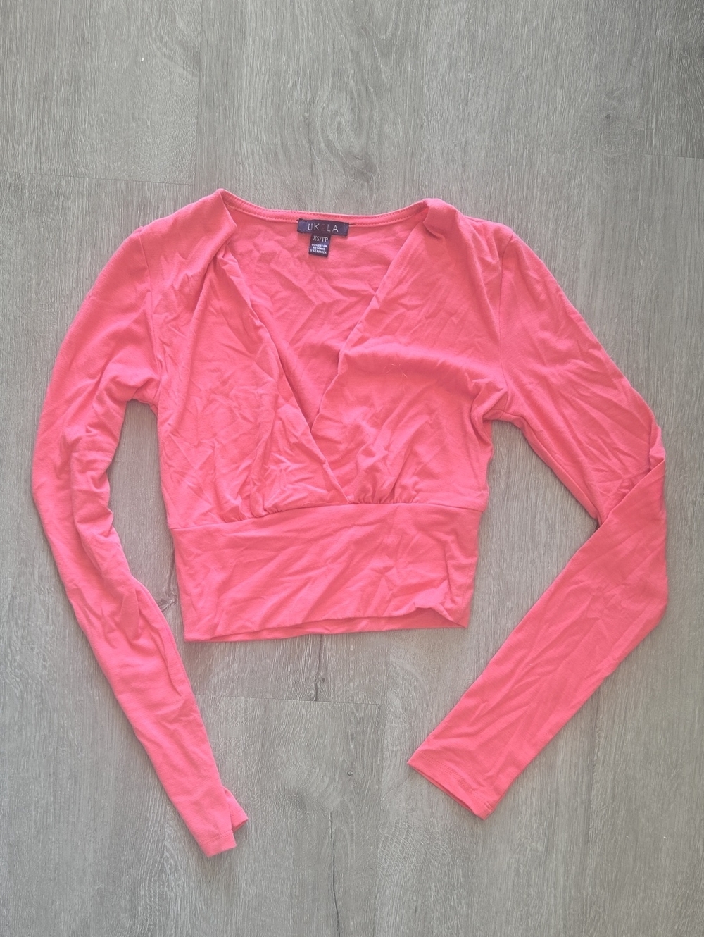 UK2LA Coral Pink Long-Sleeve Crop Wrap Top